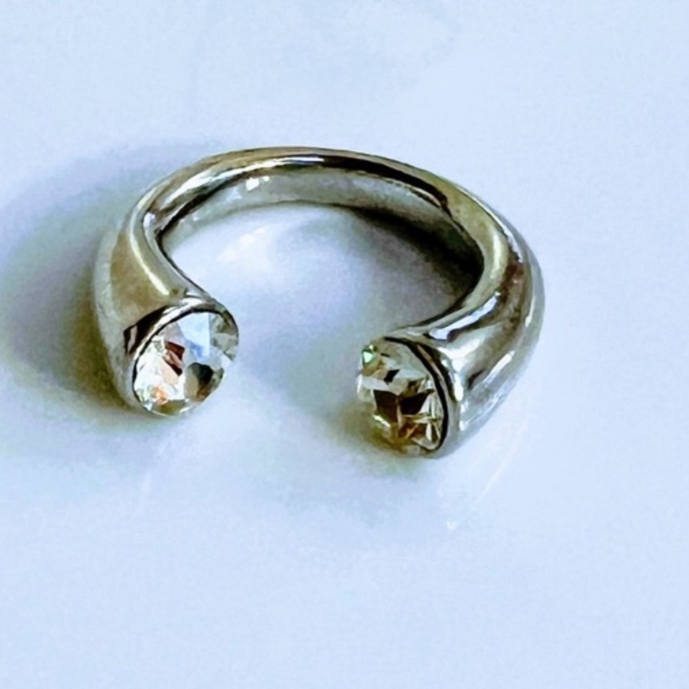 Retired AGemZ Estate 10K White Gold 2 Round Moissanite Minimalist Open Band Ring